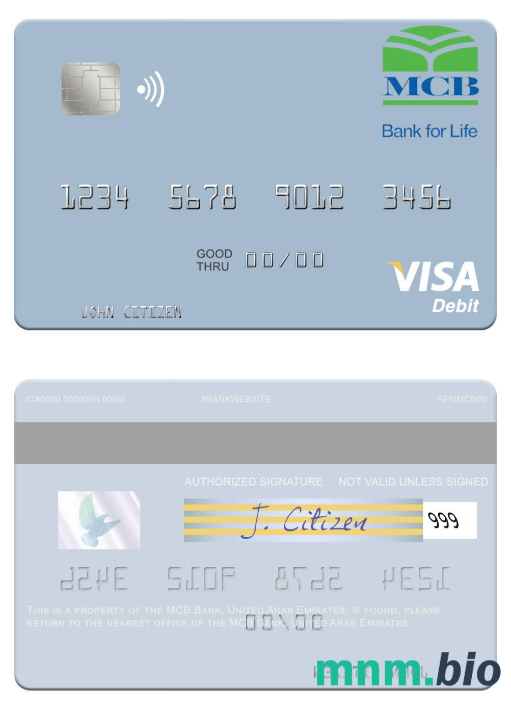 United Arab Emirates MCB Bank visa debet karta przykład w formacie PSD